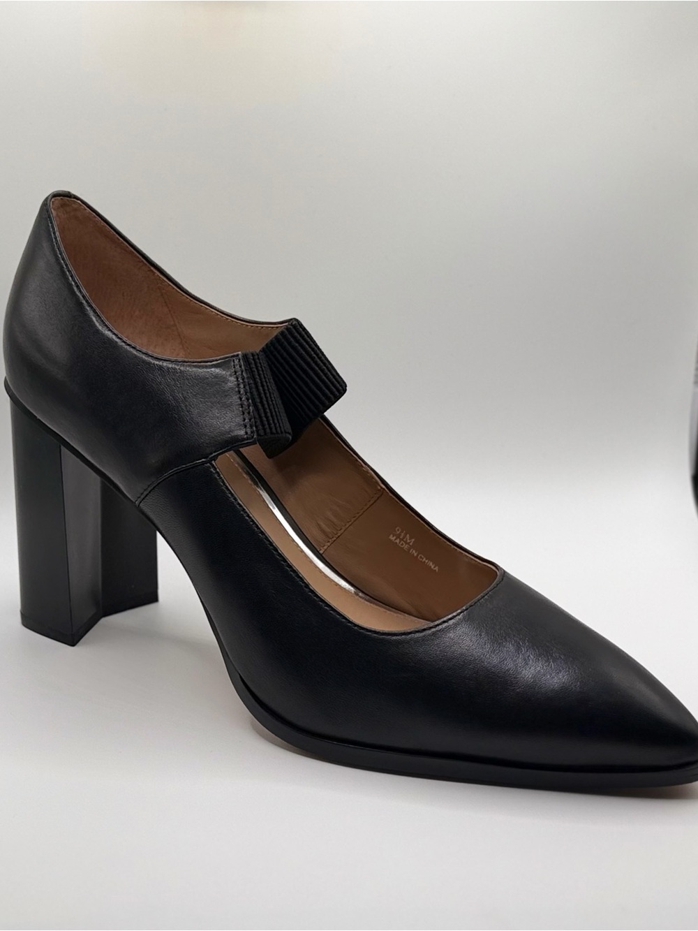 Paolo Black Leather Mary Jane Block Heel Pump